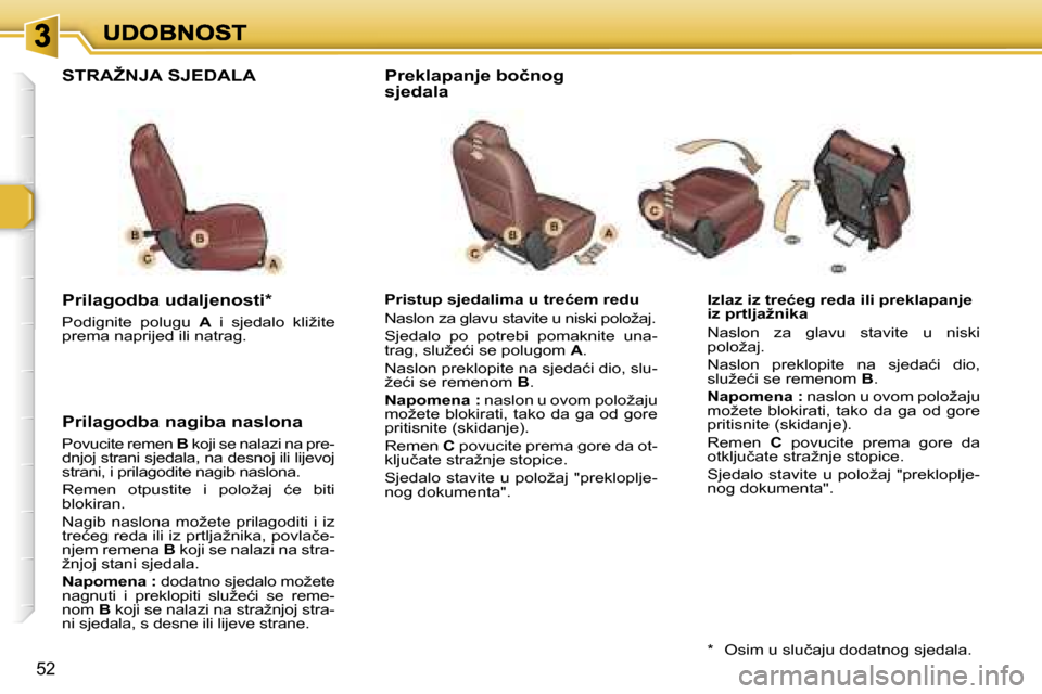 Peugeot 307 SW 2007  Vodič za korisnike (in Croatian) �5�2
�I�z�l�a�z� �i�z� �t�r�e�ć�e�g� �r�e�d�a� �i�l�i� �p�r�e�k�l�a�p�a�n�j�e� �i�z� �p�r�t�l�j�a�ž�n�i�k�a
�N�a�s�l�o�n�  �z�a�  �g�l�a�v�u�  �s�t�a�v�i�t�e�  �u�  �n�i�s�k�i� �p�o�l�o�ž�a�j�.
�N�