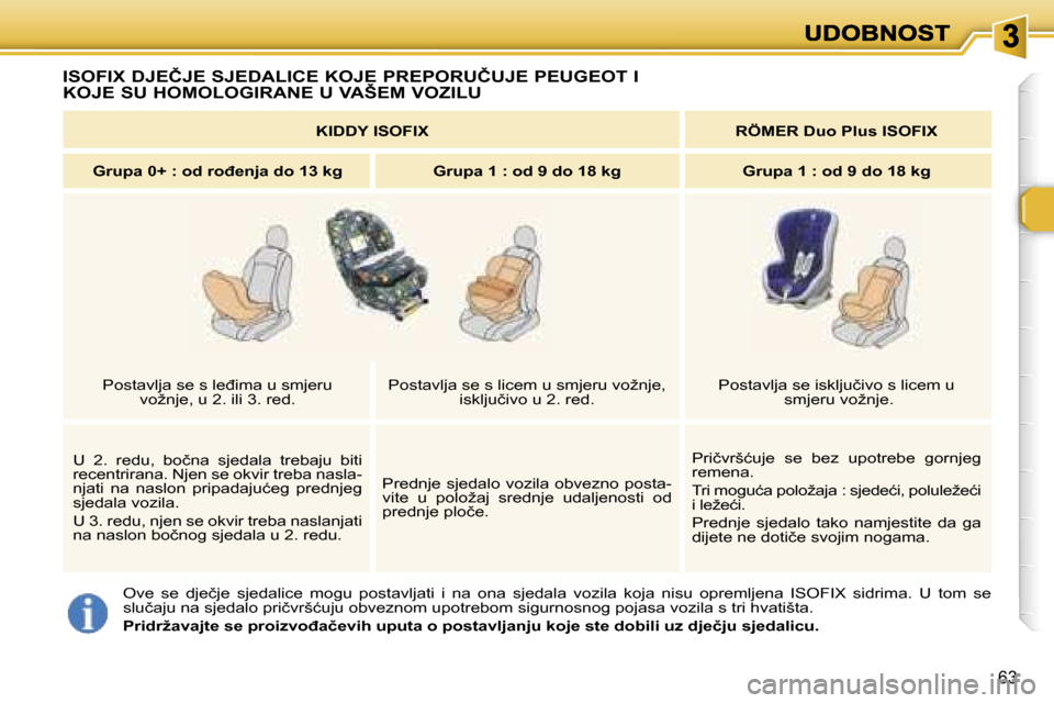 Peugeot 307 SW 2007  Vodič za korisnike (in Croatian) �6�3
�I�S�O�F�I�X� �D�J�E�Č�J�E� �S�J�E�D�A�L�I�C�E� �K�O�J�E� �P�R�E�P�O�R�U�Č�U�J�E� �P�E�U�G�E�O�T� �I�  
�K�O�J�E� �S�U� �H�O�M�O�L�O�G�I�R�A�N�E� �U� �V�A�Š�E�M� �V�O�Z�I�L�U
�O�v�e�  �s�e�  �