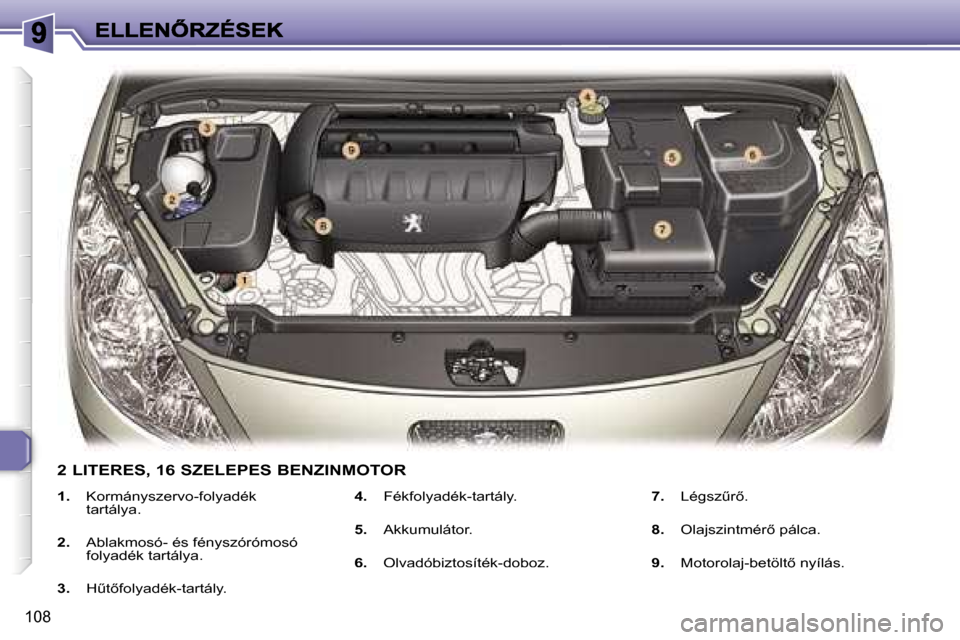 Peugeot 307 SW 2007  Kezelési útmutató (in Hungarian) �1�0�8
�1�.� �K�o�r�m�á�n�y�s�z�e�r�v�o�-�f�o�l�y�a�d�é�k� �t�a�r�t�á�l�y�a�.
�2�.�  �A�b�l�a�k�m�o�s�ó�-� �é�s� �f�é�n�y�s�z�ó�r�ó�m�o�s�ó� �f�o�l�y�a�d�é�k� �t�a�r�t�á�l�y�a�.
�3�.�  �HC