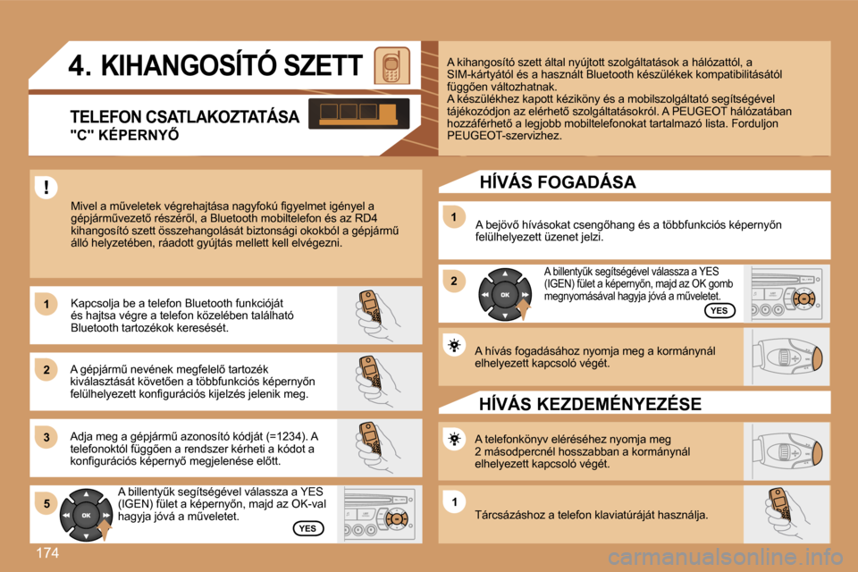 Peugeot 307 SW 2007  Kezelési útmutató (in Hungarian) �1�7�4
�1�1
�2�2
�3�3
�1�1
�2�2
�5�5�1�1
�4�.� �K�I�H�A�N�G�O�S�Í�T�Ó� �S�Z�E�T�T
�T�E�L�E�F�O�N� �C�S�A�T�L�A�K�O�Z�T�A�T�Á�S�A
�"�C�"� �K�É�P�E�R�N�Y4
�M�i�v�e�l� �a� �mC�v�e�l�e�t�e�k� �v�é�