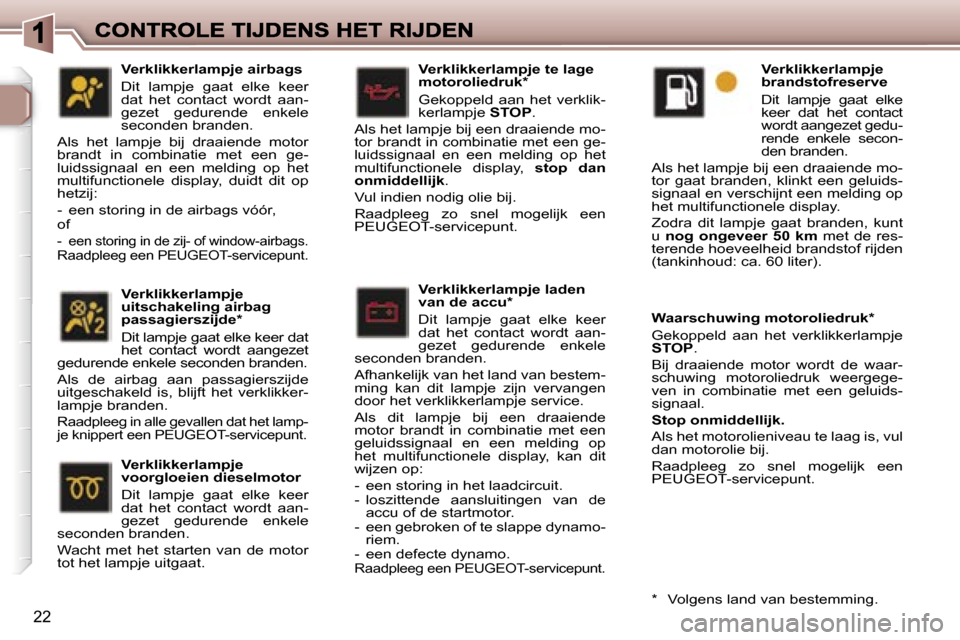 Peugeot 307 SW 2007  Handleiding (in Dutch) �2�2
�V�e�r�k�l�i�k�k�e�r�l�a�m�p�j�e� �l�a�d�e�n� �v�a�n� �d�e� �a�c�c�u�*
�D�i�t�  �l�a�m�p�j�e�  �g�a�a�t�  �e�l�k�e�  �k�e�e�r� �d�a�t�  �h�e�t�  �c�o�n�t�a�c�t�  �w�o�r�d�t�  �a�a�n�-�g�e�z�e�t� 