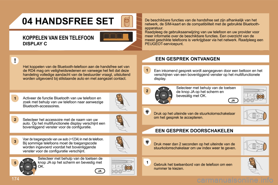 Peugeot 307 SW 2007  Handleiding (in Dutch) �1�7�4
�1�1
�2�2
�3�3
�1�1
�2�2
�5�5�1�1
�0�4� �H�A�N�D�S�F�R�E�E� �S�E�T
�K�O�P�P�E�L�E�N� �V�A�N� �E�E�N� �T�E�L�E�F�O�O�N
�D�I�S�P�L�A�Y� �C
�H�e�t� �k�o�p�p�e�l�e�n� �v�a�n� �d�e� �B�l�u�e�t�o�o�t