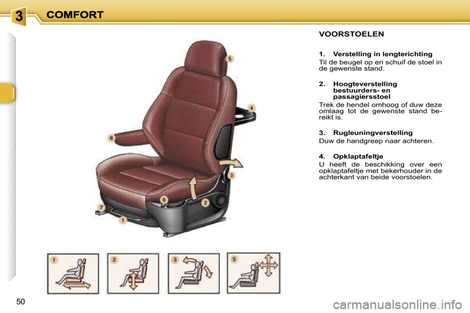 Peugeot 307 SW 2007  Handleiding (in Dutch) �5�0
�V�O�O�R�S�T�O�E�L�E�N
�1�.�  �V�e�r�s�t�e�l�l�i�n�g� �i�n� �l�e�n�g�t�e�r�i�c�h�t�i�n�g
�T�i�l� �d�e� �b�e�u�g�e�l� �o�p� �e�n� �s�c�h�u�i�f� �d�e� �s�t�o�e�l� �i�n� �d�e� �g�e�w�e�n�s�t�e� �s�t