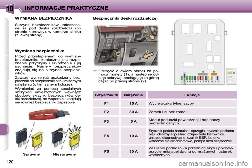 Peugeot 307 SW 2007  Instrukcja Obsługi (in Polish) �1�0
�1�2�0
�W�Y�M�I�A�N�A� �B�E�Z�P�I�E�C�Z�N�I�K�A
�S�k�r�z�y�n�k�i�  �b�e�z�p�i�e�c�z�n�i�k�ó�w�  �u�m�i�e�s�z�c�z�o�-�n�e�  �s"�  �p�o�d�  �d�e�s�k"�  �r�o�z�d�z�i�e�l�c�z"�  �(�p�o� �s�t�r�o�