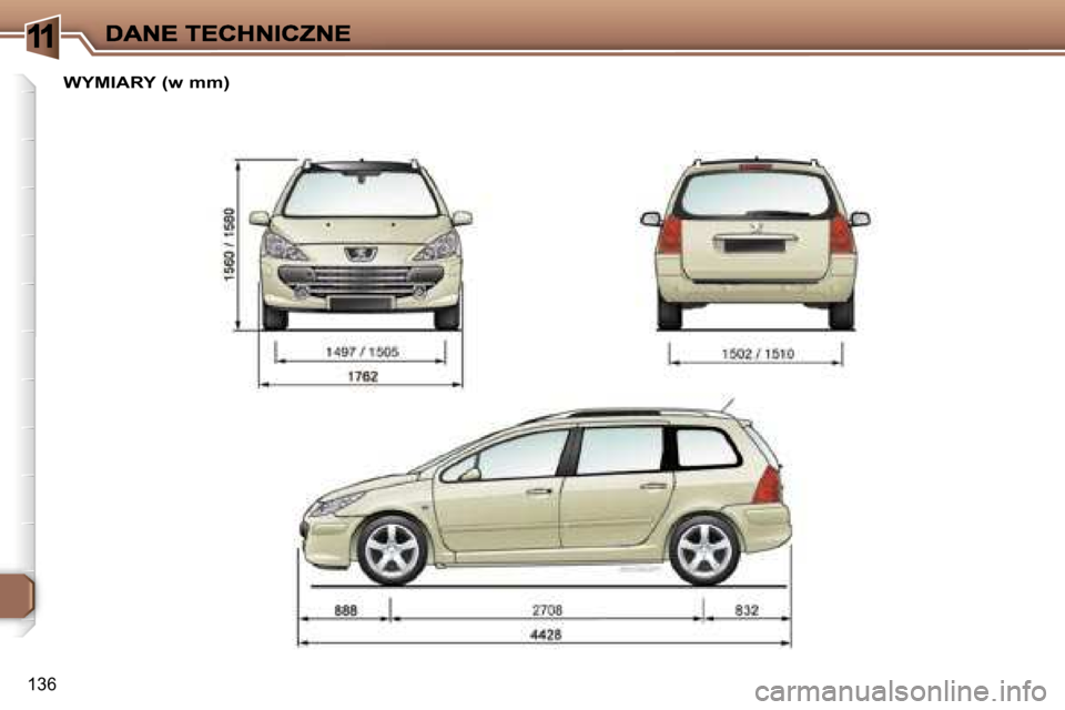 Peugeot 307 SW 2007  Instrukcja Obsługi (in Polish) �1
�1�3�6
�W�Y�M�I�A�R�Y� �(�w� �m�m�)     