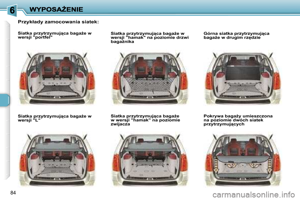 Peugeot 307 SW 2007  Instrukcja Obsługi (in Polish) �8�4
�P�r�z�y�k�ł�a�d�y� �z�a�m�o�c�o�w�a�n�i�a� �s�i�a�t�e�k�:
�S�i�a�t�k�a� �p�r�z�y�t�r�z�y�m�u�j"�c�a� �b�a�g�aG�e� �w� �w�e�r�s�j�i� �"�p�o�r�t�f�e�l�"
�S�i�a�t�k�a� �p�r�z�y�t�r�z�y�m�u�j"�c