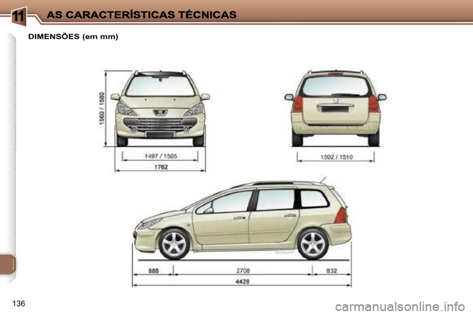 Peugeot 307 SW 2007  Manual do proprietário (in Portuguese) �1
�1�3�6
�D�I�M�E�N�S�Õ�E�S� �(�e�m� �m�m�)     
