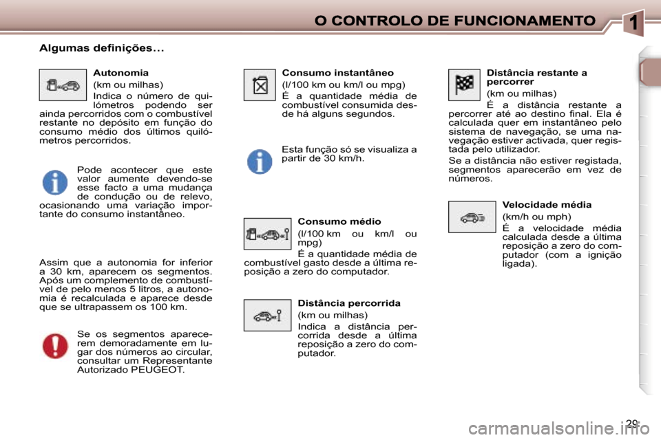Peugeot 307 SW 2007  Manual do proprietário (in Portuguese) �2�9
�D�i�s�t�â�n�c�i�a� �r�e�s�t�a�n�t�e� �a� �p�e�r�c�o�r�r�e�r
�(�k�m� �o�u� �m�i�l�h�a�s�)
�É�  �a�  �d�i�s�t�â�n�c�i�a�  �r�e�s�t�a�n�t�e�  �a� �p�e�r�c�o�r�r�e�r�  �a�t�é�  �a�o�  �d�e�s�t�i