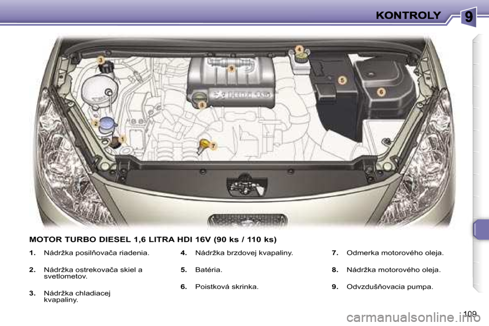 Peugeot 307 SW 2007  Užívateľská príručka (in Slovak) �1�0�9
�1�.� �N�á�d�r�ž�k�a� �p�o�s�i�l3�o�v�a�č�a� �r�i�a�d�e�n�i�a�.
�2�.�  �N�á�d�r�ž�k�a� �o�s�t�r�e�k�o�v�a�č�a� �s�k�i�e�l� �a� �s�v�e�t�l�o�m�e�t�o�v�.
�3�.�  �N�á�d�r�ž�k�a� �c�h�l�a�