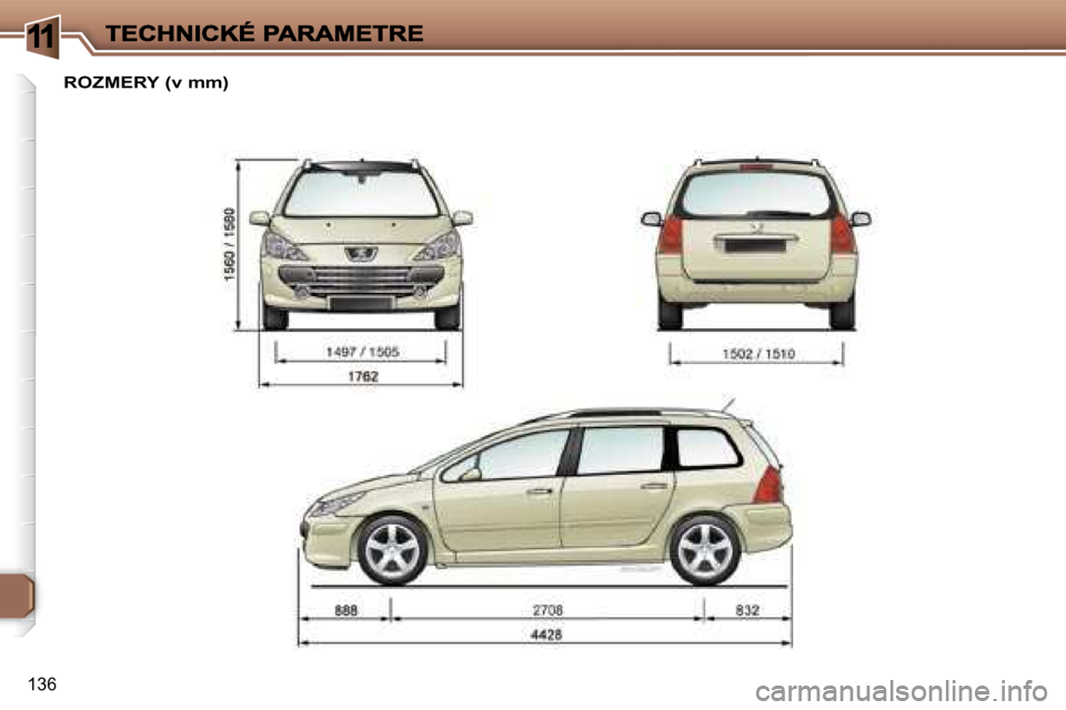 Peugeot 307 SW 2007  Užívateľská príručka (in Slovak) �1
�1�3�6
�R�O�Z�M�E�R�Y� �(�v� �m�m�)     