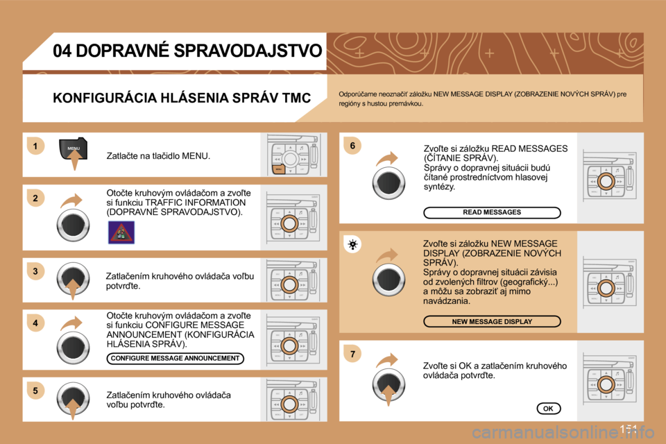 Peugeot 307 SW 2007  Užívateľská príručka (in Slovak) �1�5�1
�E�S�C�L�I�S�T
�M�E�N�U
�M�E�N�U�1�1
�E�S�C
�M�E�N�U �L�I�S�T
�2�2
�3�3
�4�4
�6�6
�5�5
�E�S�C
�M�E�N�U �L�I�S�T
�E�S�C
�M�E�N�U �L�I�S�T
�7�7
�E�S�C
�M�E�N�U �L�I�S�T
�E�S�C
�M�E�N�U �L�I�S�T
�