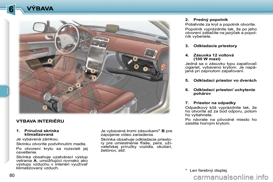 Peugeot 307 SW 2007  Užívateľská príručka (in Slovak) �8�0
�V�Ý�B�A�V�A� �I�N�T�E�R�I�É�R�U
�2�.�  �P�r�e�d�n�ý� �p�o�p�o�l�n�í�k
�P�o�t�i�a�h�n�i�t�e� �z�a� �k�r�y�t� �a� �p�o�p�o�l�n�í�k� �o�t�v�o�r�í�t�e�.
�P�o�p�o�l�n�í�k� �v�y�p�r�á�z�d�n�i�