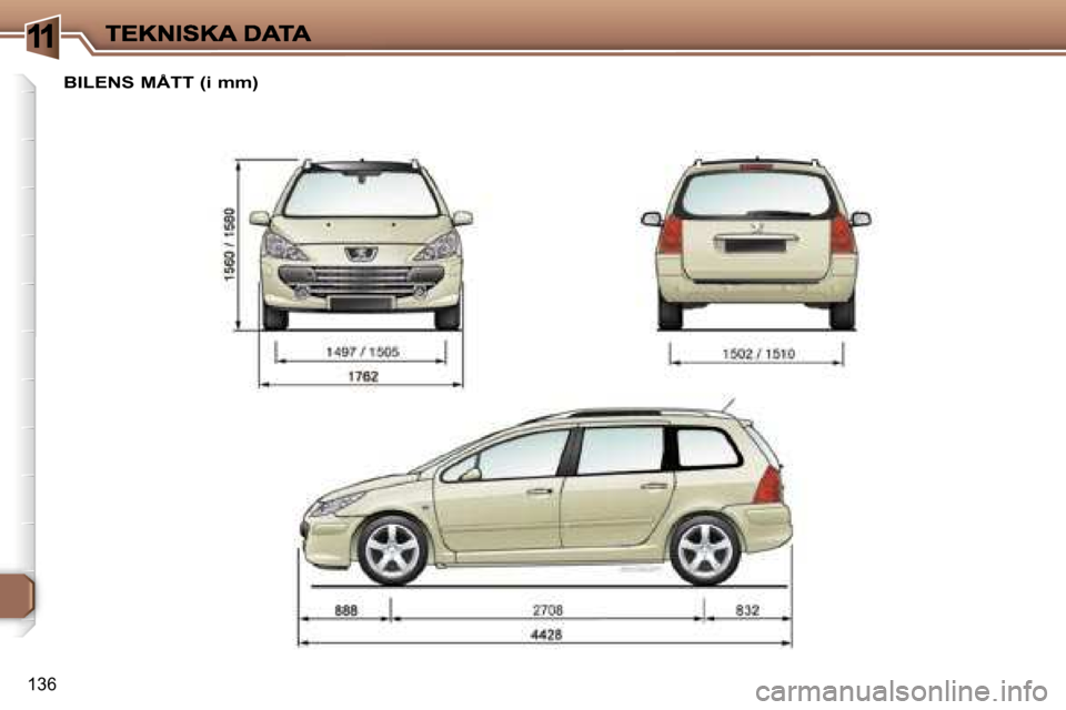 Peugeot 307 SW 2007  Ägarmanual (in Swedish) �1
�1�3�6
�B�I�L�E�N�S� �M�Å�T�T� �(�i� �m�m�)   