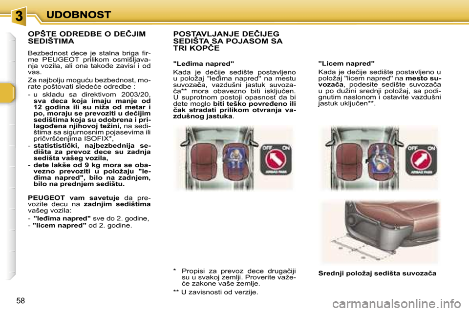 Peugeot 307 SW 2007  Упутство за употребу (in Serbian) �5�8
�"�L�i�c�e�m� �n�a�p�r�e�d�"
�K�a�d�a�  �j�e�  �d�e�č�i�j�e�  �s�e�d�i�š�t�e�  �p�o�s�t�a�v�l�j�e�n�o�  �u� �p�o�l�o�ž�a�j� �"�l�i�c�e�m� �n�a�p�r�e�d�"� �n�a� �m�e�s�t�o� �s�u�-�v�o�z�a�č�a�