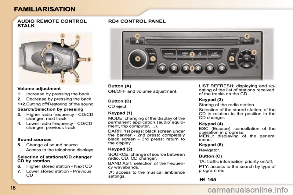 Peugeot 307 SW 2006  Owners Manual �V�o�l�u�m�e� �a�d�j�u�s�t�m�e�n�t
�1�.�  �I�n�c�r�e�a�s�e� �b�y� �p�r�e�s�s�i�n�g� �t�h�e� �b�a�c�k
�2�.�  �D�e�c�r�e�a�s�e� �b�y� �p�r�e�s�s�i�n�g� �t�h�e� �b�a�c�k
�1�+�2�.� �C�u�t�t�i�n�g� �o�f�f�