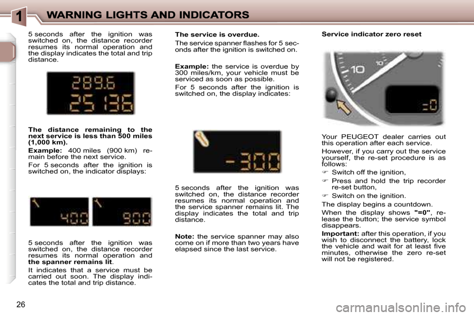 Peugeot 307 SW 2006  Owners Manual �2�6
�5� �s�e�c�o�n�d�s�  �a�f�t�e�r�  �t�h�e�  �i�g�n�i�t�i�o�n�  �w�a�s� �s�w�i�t�c�h�e�d�  �o�n�,�  �t�h�e�  �d�i�s�t�a�n�c�e�  �r�e�c�o�r�d�e�r� �r�e�s�u�m�e�s�  �i�t�s�  �n�o�r�m�a�l�  �o�p�e�r�a