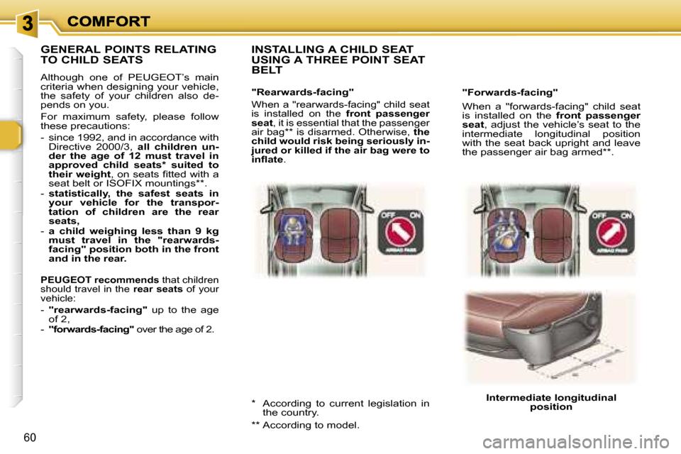 Peugeot 307 SW 2006  Owners Manual �6�0
�"�F�o�r�w�a�r�d�s�-�f�a�c�i�n�g�"
�W�h�e�n�  �a�  �"�f�o�r�w�a�r�d�s�-�f�a�c�i�n�g�"�  �c�h�i�l�d�  �s�e�a�t� �i�s�  �i�n�s�t�a�l�l�e�d�  �o�n�  �t�h�e� �f�r�o�n�t�  �p�a�s�s�e�n�g�e�r� �s�e�a�t