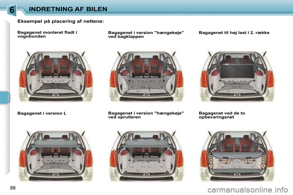 Peugeot 307 SW 2006  Instruktionsbog (in Danish) �6�I�N�D�R�E�T�N�I�N�G� �A�F� �B�I�L�E�N
�8�8
�E�k�s�e�m�p�e�l� �p�å� �p�l�a�c�e�r�i�n�g� �a�f� �n�e�t�t�e�n�e�:
�B�a�g�a�g�e�n�e�t� �m�o�n�t�e�r�e�t� �ﬂ�a�d�t� �i�  
�v�o�g�n�b�u�n�d�e�n 
�B�a�g�a