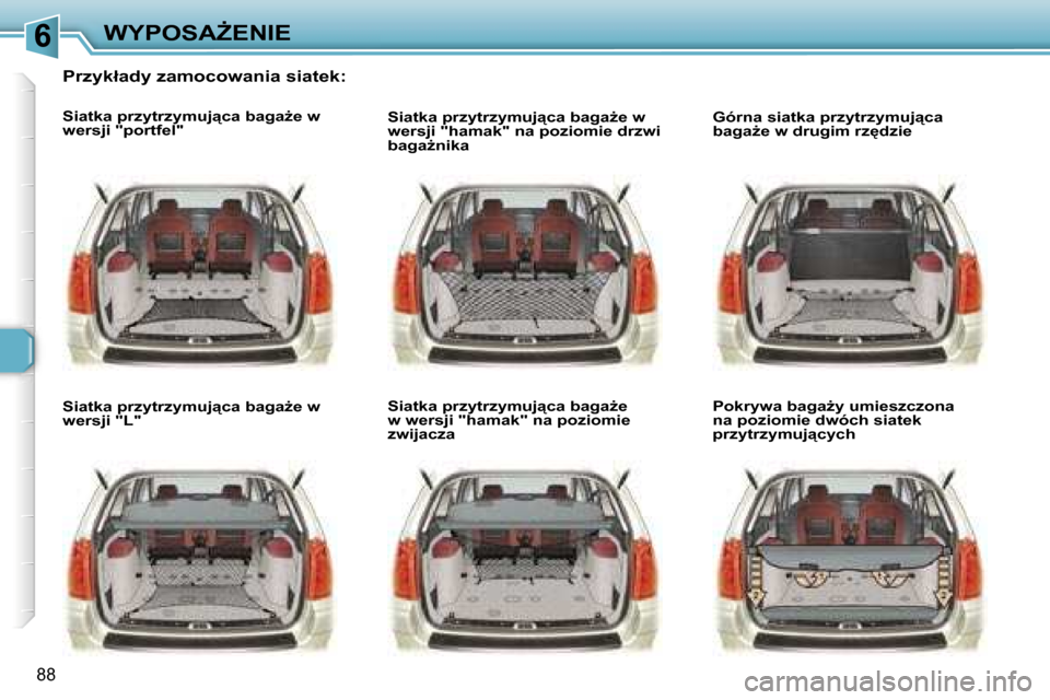 Peugeot 307 SW 2006  Instrukcja Obsługi (in Polish) �6�W�Y�P�O�S�AF�E�N�I�E
�8�8
�P�r�z�y�k�ł�a�d�y� �z�a�m�o�c�o�w�a�n�i�a� �s�i�a�t�e�k�:
�S�i�a�t�k�a� �p�r�z�y�t�r�z�y�m�u�j"�c�a� �b�a�g�aG�e� �w�  
�w�e�r�s�j�i� �"�p�o�r�t�f�e�l�" 
�S�i�a�t�k�a