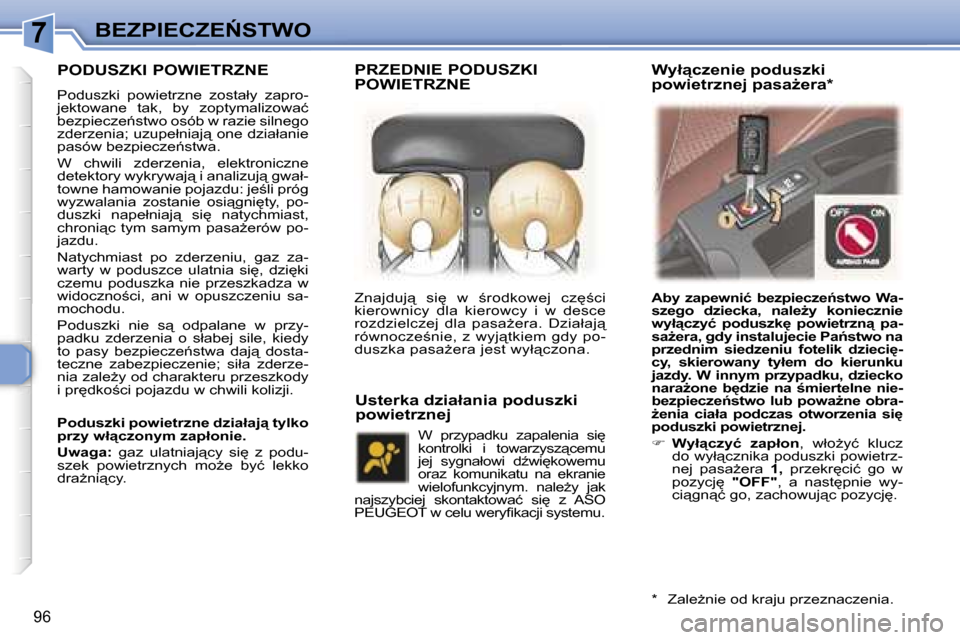 Peugeot 307 SW 2006  Instrukcja Obsługi (in Polish) �7�B�E�Z�P�I�E�C�Z�E0�S�T�W�O
�9�6
�P�O�D�U�S�Z�K�I� �P�O�W�I�E�T�R�Z�N�E
�P�o�d�u�s�z�k�i�  �p�o�w�i�e�t�r�z�n�e�  �z�o�s�t�a�ł�y�  �z�a�p�r�o�- 
�j�e�k�t�o�w�a�n�e�  �t�a�k�,�  �b�y�  �z�o�p�t�y�m