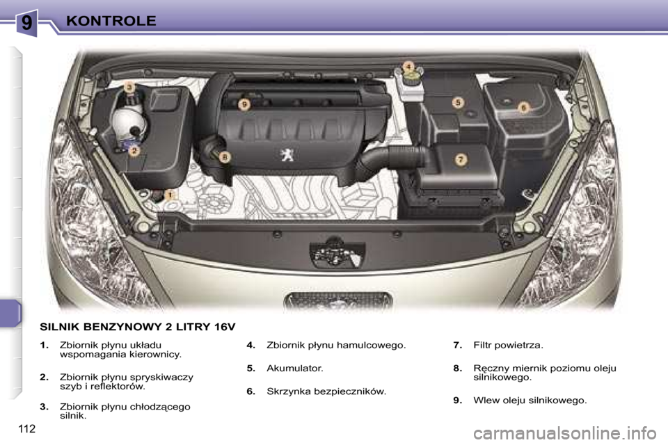 Peugeot 307 SW 2006  Instrukcja Obsługi (in Polish) �9�K�O�N�T�R�O�L�E
�1�1�2
�1�.�  �Z�b�i�o�r�n�i�k� �p�ł�y�n�u� �u�k�ł�a�d�u� 
�w�s�p�o�m�a�g�a�n�i�a� �k�i�e�r�o�w�n�i�c�y�.
�2�. �  �Z�b�i�o�r�n�i�k� �p�ł�y�n�u� �s�p�r�y�s�k�i�w�a�c�z�y� 
�s�z�y�