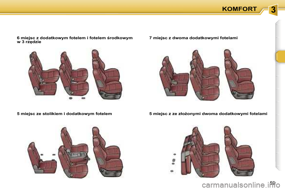 Peugeot 307 SW 2006  Instrukcja Obsługi (in Polish) �3�K�O�M�F�O�R�T
�5�9
�6� �m�i�e�j�s�c� �z� �d�o�d�a�t�k�o�w�y�m� �f�o�t�e�l�e�m� �i� �f�o�t�e�l�e�m� ;�r�o�d�k�o�w�y�m�  
�w� �3� �r�z
�d�z�i�e�  
�5� �m�i�e�j�s�c� �z�e� �s�t�o�l�i�k�i�e�m� �i� �d