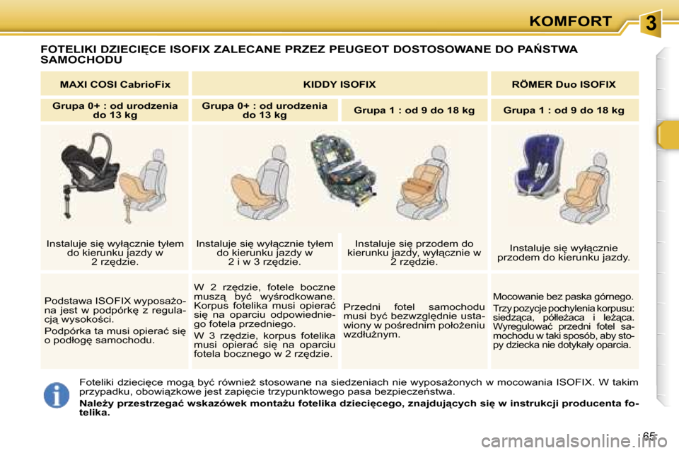 Peugeot 307 SW 2006  Instrukcja Obsługi (in Polish) �3�K�O�M�F�O�R�T
�6�5
�F�O�T�E�L�I�K�I� �D�Z�I�E�C�I&�C�E� �I�S�O�F�I�X� �Z�A�L�E�C�A�N�E� �P�R�Z�E�Z� �P�E�U�G�E�O�T� �D�O�S�T�O�S�O�W�A�N�E� �D�O� �P�A0�S�T�W�A� 
�S�A�M�O�C�H�O�D�U
�F�o�t�e�l�i�k