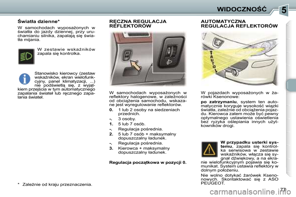 Peugeot 307 SW 2006  Instrukcja Obsługi (in Polish) �5�W�I�D�O�C�Z�N�O:�Ć
�7�7
�W�  �s�a�m�o�c�h�o�d�a�c�h�  �w�y�p�o�s�aG�o�n�y�c�h�  �w�  
�r�e�ﬂ�e�k�t�o�r�y�  �h�a�l�o�g�e�n�o�w�e�,�  �w�  �z�a�l�eG�n�o;�c�i� 
�o�d�  �o�b�c�i"G�e�n�i�a�  �s