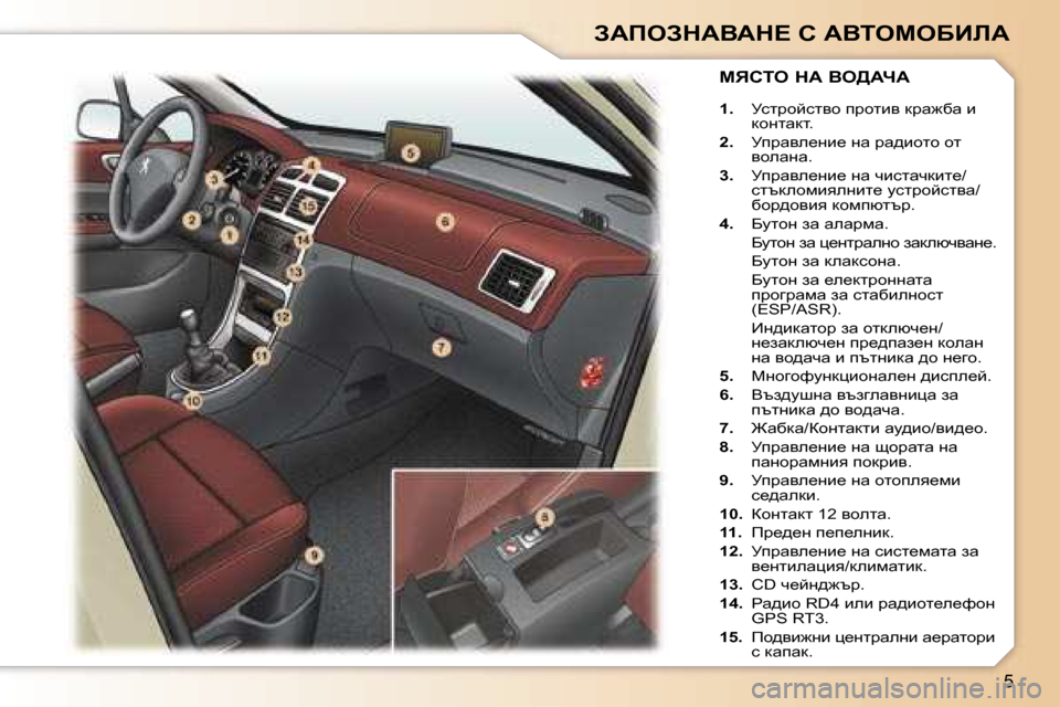 Peugeot 307 SW 2006  Ръководство за експлоатация (in Bulgarian) �5
AWfeAdWYWd?� h� WYieceXBbW
�1�.� jkljhcklyh� ijhlby� djw`xw� b�  
dhglwdl�.
�2�. �  jijwye_gb_� gw� jw^bhlh� hl� 
yhewg