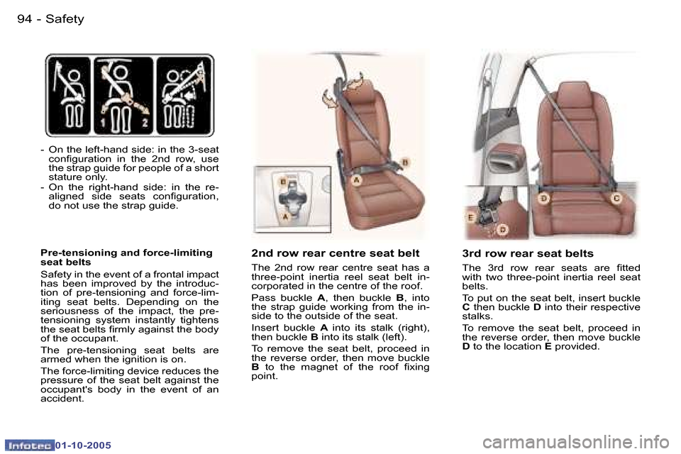 Peugeot 307 SW 2005.5  Owners Manual �S�a�f�e�t�y�9�4 �-
�0�1�-�1�0�-�2�0�0�5
�9�5�S�a�f�e�t�y�-
�0�1�-�1�0�-�2�0�0�5
�-�  �O�n� �t�h�e� �l�e�f�t�-�h�a�n�d� �s�i�d�e�:� �i�n� �t�h�e� �3�-�s�e�a�t� �c�o�n�i�g�u�r�a�t�i�o�n�  �i�n�  �t�h�e
