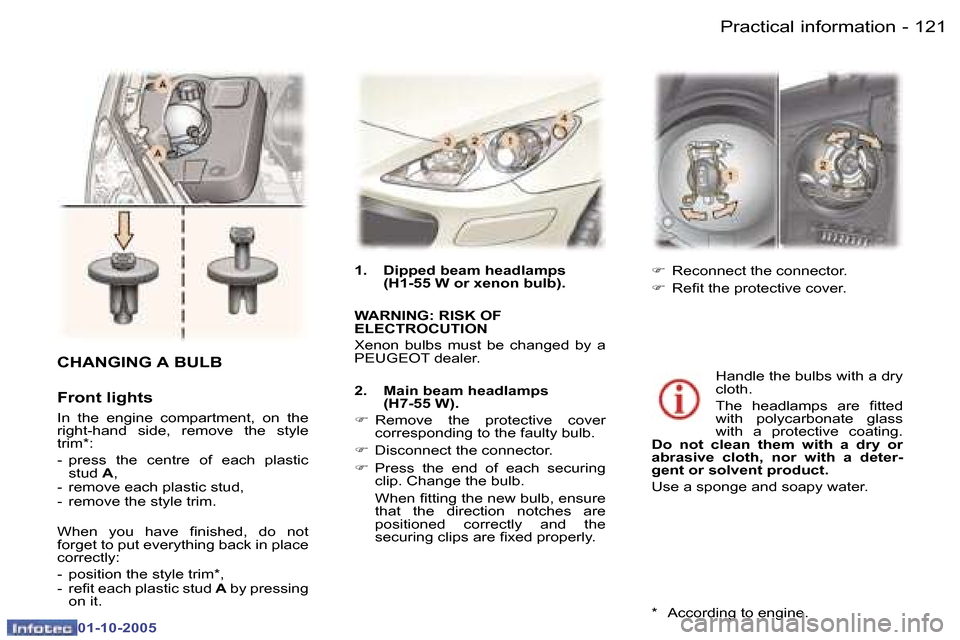 Peugeot 307 SW 2005.5  Owners Manual �P�r�a�c�t�i�c�a�l� �i�n�f�o�r�m�a�t�i�o�n�1�2�0 �-
�0�1�-�1�0�-�2�0�0�5
�1�2�1�P�r�a�c�t�i�c�a�l� �i�n�f�o�r�m�a�t�i�o�n�-
�0�1�-�1�0�-�2�0�0�5
�1�.�  �D�i�p�p�e�d� �b�e�a�m� �h�e�a�d�l�a�m�p�s� �(�H
