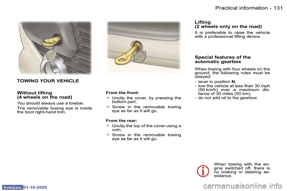 Peugeot 307 SW 2005.5  Owners Manual �P�r�a�c�t�i�c�a�l� �i�n�f�o�r�m�a�t�i�o�n�1�3�0 �-
�0�1�-�1�0�-�2�0�0�5
�1�3�1�P�r�a�c�t�i�c�a�l� �i�n�f�o�r�m�a�t�i�o�n�-
�0�1�-�1�0�-�2�0�0�5
�W�i�t�h�o�u�t� �l�i�f�t�i�n�g�  
�(�4� �w�h�e�e�l�s� �