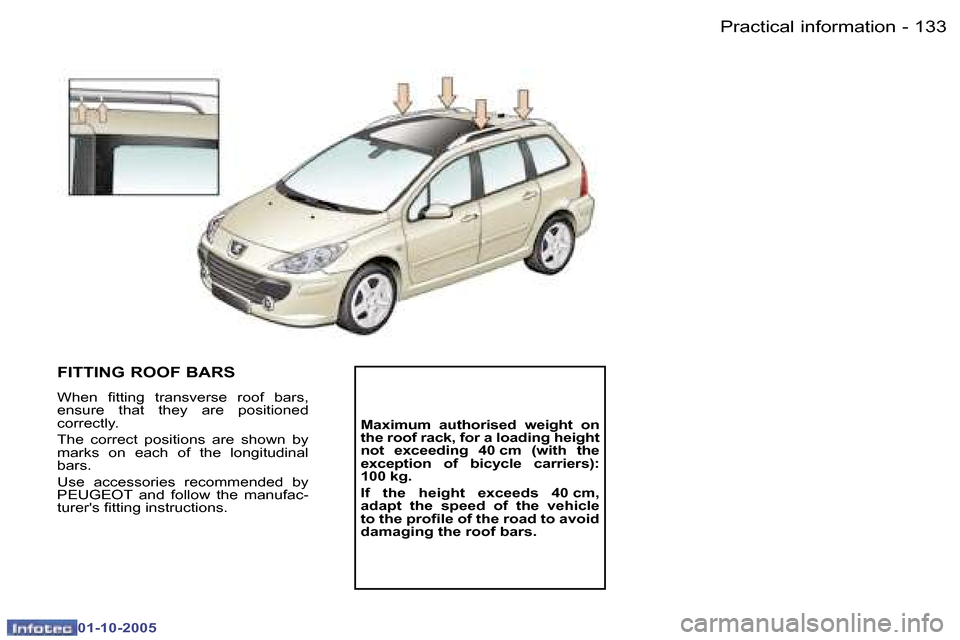 Peugeot 307 SW 2005.5  Owners Manual �P�r�a�c�t�i�c�a�l� �i�n�f�o�r�m�a�t�i�o�n�1�3�2 �-
�0�1�-�1�0�-�2�0�0�5
�1�3�3�P�r�a�c�t�i�c�a�l� �i�n�f�o�r�m�a�t�i�o�n�-
�0�1�-�1�0�-�2�0�0�5
�F�I�T�T�I�N�G� �R�O�O�F� �B�A�R�S
�W�h�e�n�  �i�t�t�i�