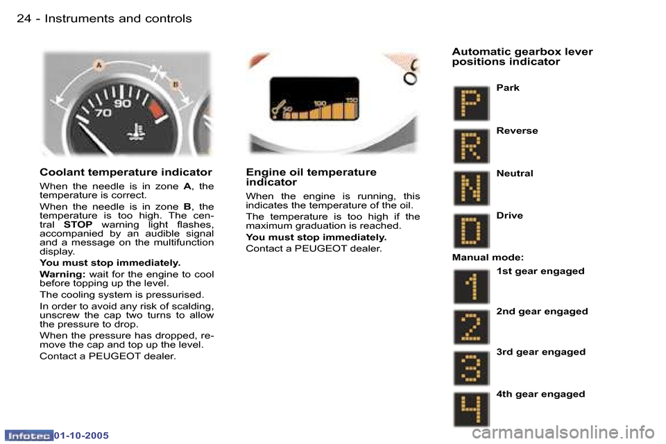 Peugeot 307 SW 2005.5  Owners Manual �I�n�s�t�r�u�m�e�n�t�s� �a�n�d� �c�o�n�t�r�o�l�s�2�4 �-
�0�1�-�1�0�-�2�0�0�5
�2�5�I�n�s�t�r�u�m�e�n�t�s� �a�n�d� �c�o�n�t�r�o�l�s�-
�0�1�-�1�0�-�2�0�0�5
�C�o�o�l�a�n�t� �t�e�m�p�e�r�a�t�u�r�e� �i�n�d�