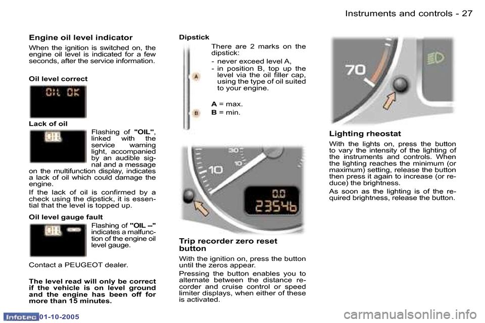 Peugeot 307 SW 2005.5  Owners Manual �I�n�s�t�r�u�m�e�n�t�s� �a�n�d� �c�o�n�t�r�o�l�s�2�6 �-
�0�1�-�1�0�-�2�0�0�5
�2�7�I�n�s�t�r�u�m�e�n�t�s� �a�n�d� �c�o�n�t�r�o�l�s�-
�0�1�-�1�0�-�2�0�0�5
�L�i�g�h�t�i�n�g� �r�h�e�o�s�t�a�t 
�W�i�t�h�  