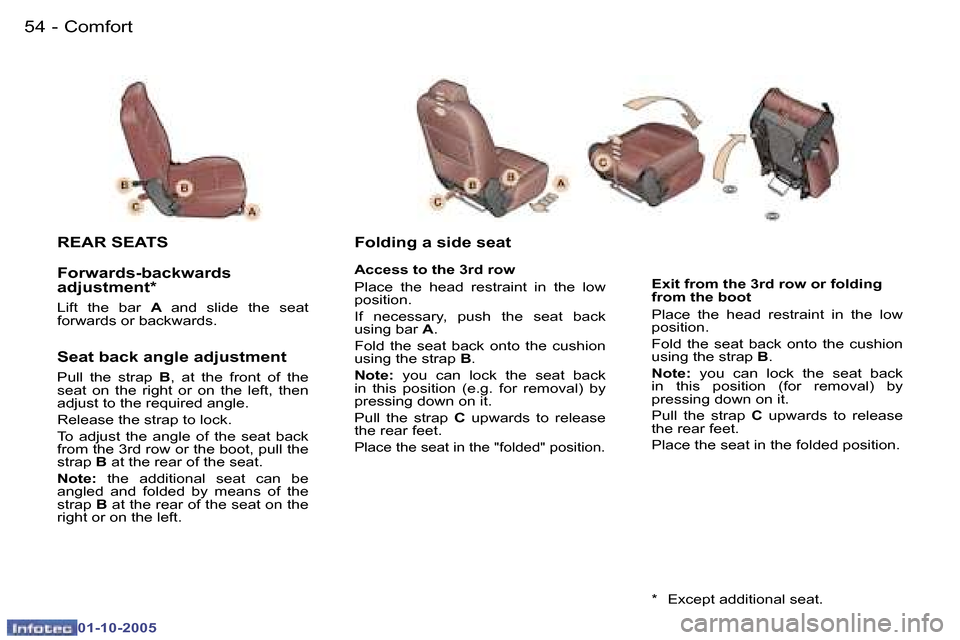 Peugeot 307 SW 2005.5  Owners Manual �C�o�m�f�o�r�t�5�4 �-
�0�1�-�1�0�-�2�0�0�5
�5�5�C�o�m�f�o�r�t�-
�0�1�-�1�0�-�2�0�0�5
�E�x�i�t� �f�r�o�m� �t�h�e� �3�r�d� �r�o�w� �o�r� �f�o�l�d�i�n�g�  
�f�r�o�m� �t�h�e� �b�o�o�t 
�P�l�a�c�e�  �t�h�e