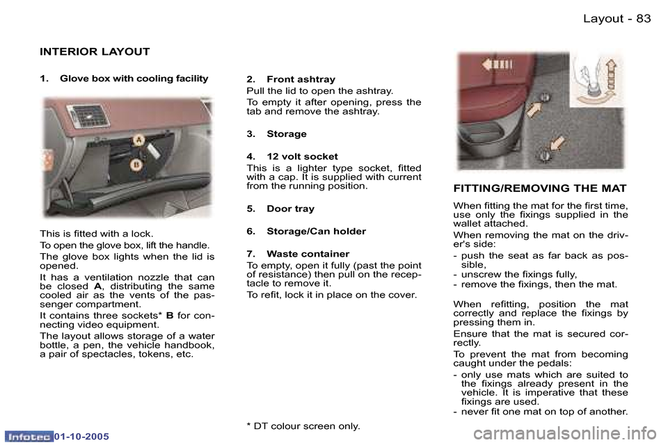 Peugeot 307 SW 2005.5  Owners Manual �L�a�y�o�u�t�8�2 �-
�0�1�-�1�0�-�2�0�0�5
�8�3�L�a�y�o�u�t�-
�0�1�-�1�0�-�2�0�0�5
�I�N�T�E�R�I�O�R� �L�A�Y�O�U�T
�1�.�  �G�l�o�v�e� �b�o�x� �w�i�t�h� �c�o�o�l�i�n�g� �f�a�c�i�l�i�t�y�2�.�  �F�r�o�n�t� 