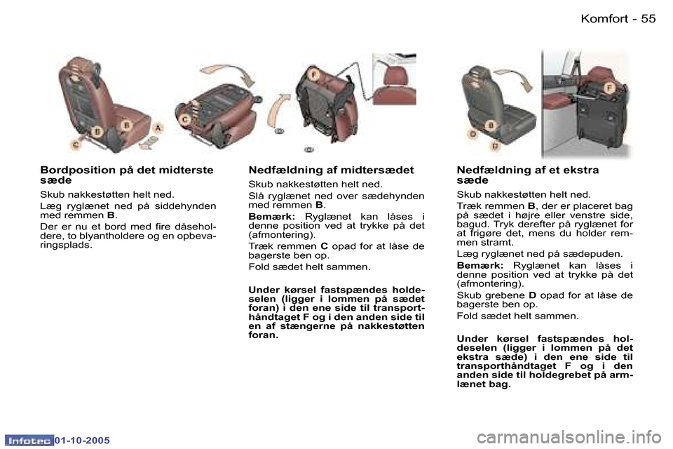 Peugeot 307 SW 2005.5  Instruktionsbog (in Danish) �K�o�m�f�o�r�t�5�4 �-
�0�1�-�1�0�-�2�0�0�5
�5�5�K�o�m�f�o�r�t�-
�0�1�-�1�0�-�2�0�0�5
�B�o�r�d�p�o�s�i�t�i�o�n� �p�å� �d�e�t� �m�i�d�t�e�r�s�t�e�  
�s�æ�d�e
�S�k�u�b� �n�a�k�k�e�s�t�ø�t�t�e�n� �h�e�
