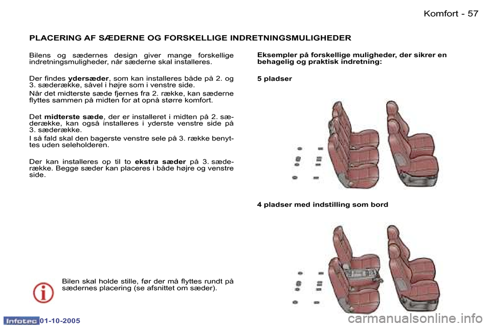 Peugeot 307 SW 2005.5  Instruktionsbog (in Danish) �K�o�m�f�o�r�t�5�6 �-
�0�1�-�1�0�-�2�0�0�5
�5�7�K�o�m�f�o�r�t�-
�0�1�-�1�0�-�2�0�0�5
�P�L�A�C�E�R�I�N�G� �A�F� �S�Æ�D�E�R�N�E� �O�G� �F�O�R�S�K�E�L�L�I�G�E� �I�N�D�R�E�T�N�I�N�G�S�M�U�L�I�G�H�E�D�E�R