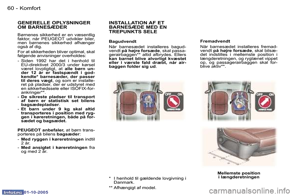 Peugeot 307 SW 2005.5  Instruktionsbog (in Danish) �K�o�m�f�o�r�t�6�0 �-
�0�1�-�1�0�-�2�0�0�5
�6�1�K�o�m�f�o�r�t�-
�0�1�-�1�0�-�2�0�0�5
�F�r�e�m�a�d�v�e�n�d�t 
�N�å�r�  �b�a�r�n�e�s�æ�d�e�t�  �i�n�s�t�a�l�l�e�r�e�s�  �f�r�e�m�a�d�- 
�v�e�n�d�t� �p�