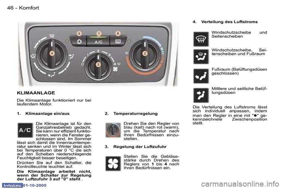 Peugeot 307 SW 2005.5  Betriebsanleitung (in German) �K�o�m�f�o�r�t�4�6 �-
�0�1�-�1�0�-�2�0�0�5
�4�7�K�o�m�f�o�r�t�-
�0�1�-�1�0�-�2�0�0�5
�K�L�I�M�A�A�N�L�A�G�E
�D�i�e�  �K�l�i�m�a�a�n�l�a�g�e�  �f�u�n�k�t�i�o�n�i�e�r�t�  �n�u�r�  �b�e�i�  
�l�a�u�f�e�n