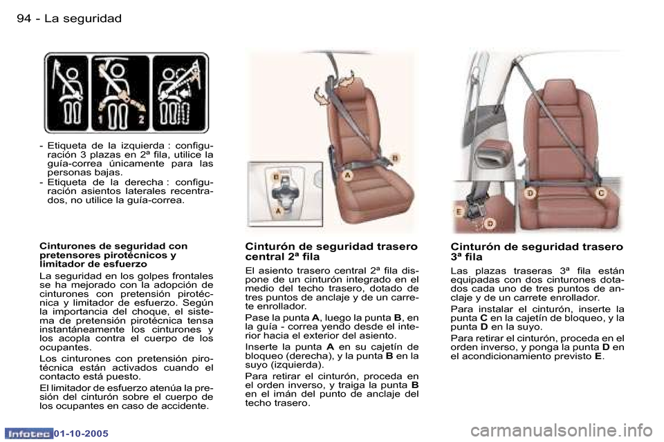 Peugeot 307 SW 2005.5  Manual del propietario (in Spanish) �L�a� �s�e�g�u�r�i�d�a�d�9�4 �-
�0�1�-�1�0�-�2�0�0�5
�9�5�L�a� �s�e�g�u�r�i�d�a�d�-
�0�1�-�1�0�-�2�0�0�5
�-�  �E�t�i�q�u�e�t�a�  �d�e�  �l�a�  �i�z�q�u�i�e�r�d�a� �:�  �c�o�n�i�g�u�-�r�a�c�i�ó�n�  �3