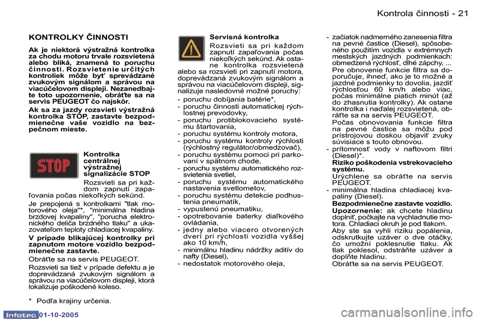 Peugeot 307 SW 2005.5  Užívateľská príručka (in Slovak) �K�o�n�t�r�o�l�a� �č�i�n�n�o�s�t�i�2�0 �-
�0�1�-�1�0�-�2�0�0�5
�2�1�K�o�n�t�r�o�l�a� �č�i�n�n�o�s�t�i�-
�0�1�-�1�0�-�2�0�0�5
�K�O�N�T�R�O�L�K�Y� �Č�I�N�N�O�S�T�I
�A�k�  �j�e�  �n�i�e�k�t�o�r�á�  �