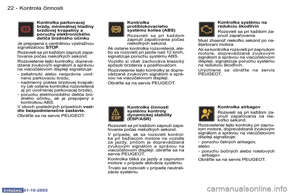 Peugeot 307 SW 2005.5  Užívateľská príručka (in Slovak) �K�o�n�t�r�o�l�a� �č�i�n�n�o�s�t�i�2�2 �-
�0�1�-�1�0�-�2�0�0�5
�2�3�K�o�n�t�r�o�l�a� �č�i�n�n�o�s�t�i�-
�0�1�-�1�0�-�2�0�0�5
�K�o�n�t�r�o�l�k�a� �č�i�n�n�o�s�t�i�  
�s�y�s�t�é�m�u� �k�o�n�t�r�o�l�