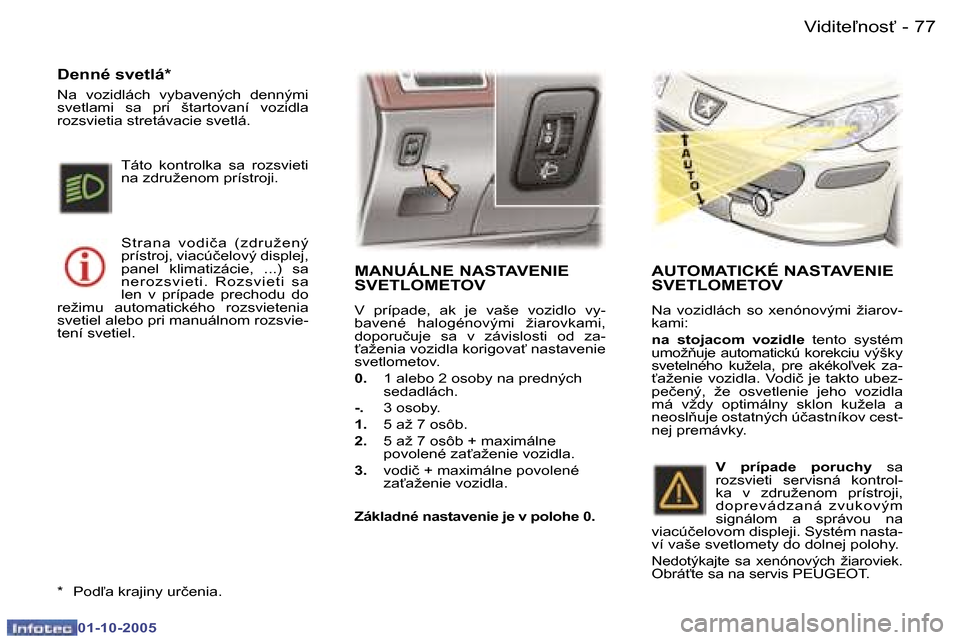 Peugeot 307 SW 2005.5  Užívateľská príručka (in Slovak) �V�i�d�i�t�e-�n�o�s"�7�6 �-
�0�1�-�1�0�-�2�0�0�5
�7�7�V�i�d�i�t�e-�n�o�s"�-
�0�1�-�1�0�-�2�0�0�5
�M�A�N�U�Á�L�N�E� �N�A�S�T�A�V�E�N�I�E�  
�S�V�E�T�L�O�M�E�T�O�V
�V�  �p�r�í�p�a�d�e�,�  �a�k�  �
