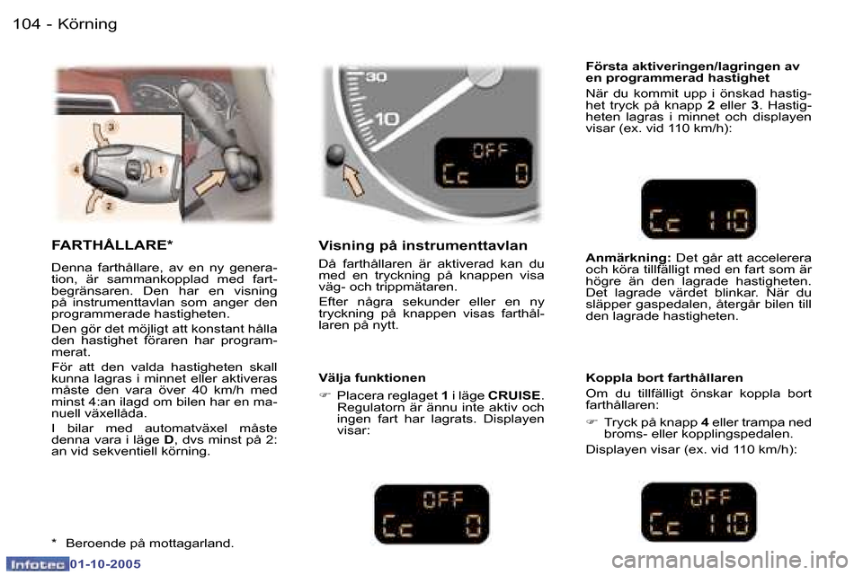 Peugeot 307 SW 2005.5  Ägarmanual (in Swedish) �1�0�4 �-
�0�1�-�1�0�-�2�0�0�5
�1�0�5�K�ö�r�n�i�n�g�-
�0�1�-�1�0�-�2�0�0�5
�F�A�R�T�H�Å�L�L�A�R�E�*� 
�D�e�n�n�a�  �f�a�r�t�h�å�l�l�a�r�e�,�  �a�v�  �e�n�  �n�y�  �g�e�n�e�r�a�- 
�t�i�o�n�,�  �ä�r