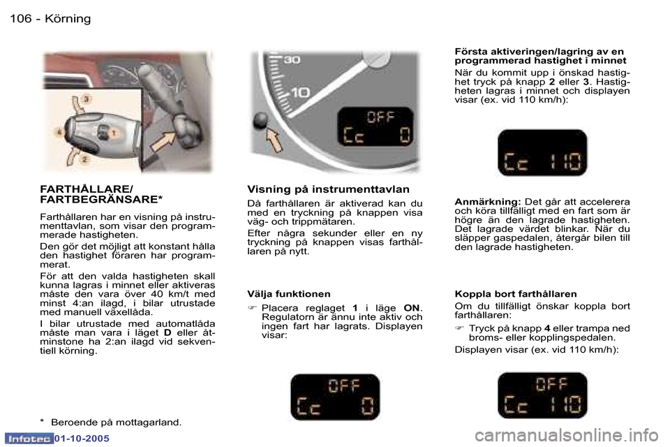 Peugeot 307 SW 2005.5  Ägarmanual (in Swedish) �1�0�6 �-
�0�1�-�1�0�-�2�0�0�5
�1�0�7�K�ö�r�n�i�n�g�-
�0�1�-�1�0�-�2�0�0�5
�F�A�R�T�H�Å�L�L�A�R�E�/ 
�F�A�R�T�B�E�G�R�Ä�N�S�A�R�E�*
�F�a�r�t�h�å�l�l�a�r�e�n� �h�a�r� �e�n� �v�i�s�n�i�n�g� �p�å� �