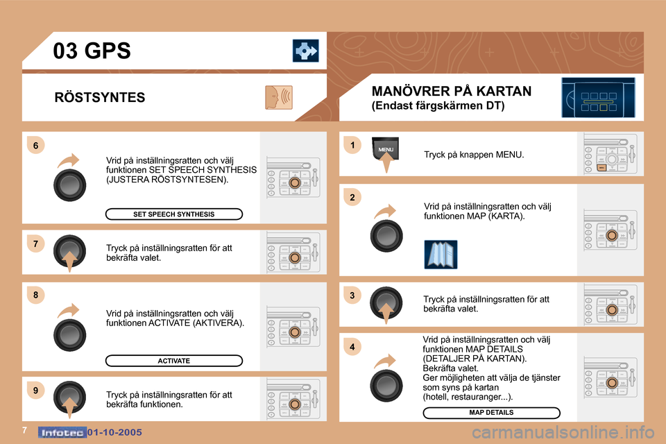 Peugeot 307 SW 2005.5  Ägarmanual (in Swedish) �7
�6 
�7 
�8 
�9�1
�2
�3 
�4
�0�1�-�1�0�-�2�0�0�5�0�1�-�1�0�-�2�0�0�5
�T�r�y�c�k� �p�å� �i�n�s�t�ä�l�l�n�i�n�g�s�r�a�t�t�e�n� �f�ö�r� �a�t�t�  
�b�e�k�r�ä�f�t�a� �v�a�l�e�t�.
�V�r�i�d� �p�å� �i�