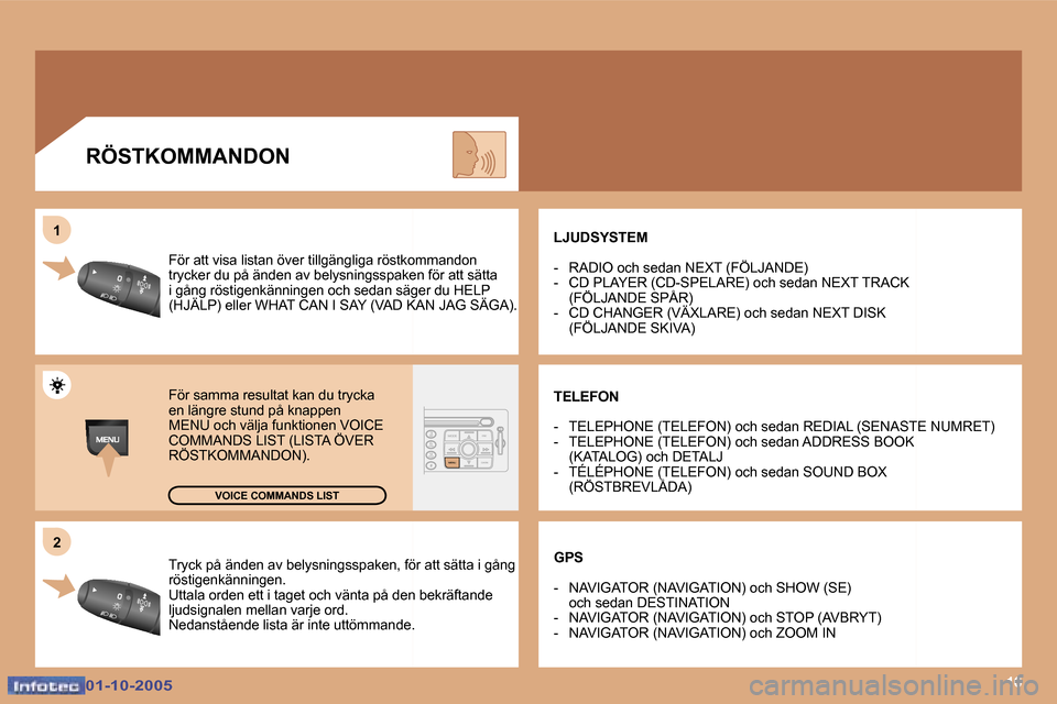 Peugeot 307 SW 2005.5  Ägarmanual (in Swedish) �1�6
�2
�1
�0�1�-�1�0�-�2�0�0�5�0�1�-�1�0�-�2�0�0�5
�T�r�y�c�k� �p�å� �ä�n�d�e�n� �a�v� �b�e�l�y�s�n�i�n�g�s�s�p�a�k�e�n�,� �f�ö�r� �a�t�t� �s�ä�t�t�a� �i
� �g�å�n�g� 
�r�ö�s�t�i�g�e�n�k�ä�n�n�