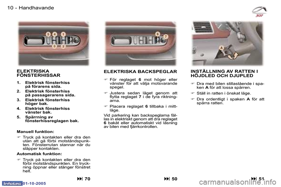 Peugeot 307 SW 2005.5  Ägarmanual (in Swedish) �1�0 �-
�0�1�-�1�0�-�2�0�0�5
�1�1
�-
�0�1�-�1�0�-�2�0�0�5
�E�L�E�K�T�R�I�S�K�A� �B�A�C�K�S�P�E�G�L�A�R
�F �  �F�ö�r�  �r�e�g�l�a�g�e�t�  �6�  �m�o�t�  �h�ö�g�e�r�  �e�l�l�e�r� 
�v�ä�n�s�t�e�r�  �f�